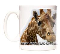 KAZMUGZ Giraffe Mug, Keep Your Head Up and Keep Your Heart Strong. Inspirational Giraffe Gift 11oz Ceramic Mug.