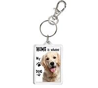 KAZMUGZ GOLDEN RETRIEVER GIFT KEYRING or Bag Charm, Home Is Where My Dog Is. Pedigree Dog Gift