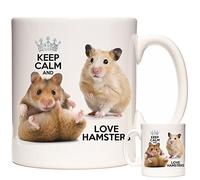 KAZMUGZ Hamster Mug. Keep Calm and Love Hamsters. White Ceramic Mug Featuring Images of Hamsters on Both Sides