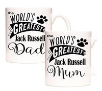 KAZMUGZ Jack Russell Mug Set. World's Greatest Jack Russell Mum Mug and World's Greatest Jack Russell Dad Mug. Two Piece Set. Coffee Mug for Jack Russell Dog Owners. Tea Mug for Jack Russell Parents