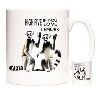 KAZMUGZ LEMUR GIFT Coffee Mug Hi 5 If You Love Lemurs. 11oz Ceramic Lemur Photo Mug. Ringed Tail Lemur Gift