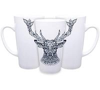 KAZMUGZ One STAG Design 17oz Tall Latte Ceramic Coffee Mug. Patterned Deer Gift Coffee Mug. Hand WASH ONLY