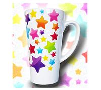 KAZMUGZ ONE TALL LATTE MUG. Beautiful Colorful STARS Impressive 17oz size coffee tea or hot chocolate latte mug. Can Be Personalised