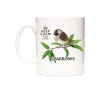 KAZMUGZ Sparrow Mug Keep Calm Love Sparrows. 11oz Ceramic Sparrow Design Gift Coffee Mug. Teacher End of School Year Gift for Bird Watchers