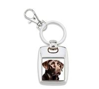 KAZMUGZ SQUARE CHOCOLATE BROWN LABRADOR DOG KEYRING. Square Silver Plated Labrador Picture Key Chain for Labrador Owners. Labrador Dad Key Holder. Labrador Dog Gift