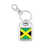 KAZMUGZ Square metal FLAG OF JAMAICA KEYRING. Silver Plated Jamaican Cross Flag gift Heavy quality metal gift keyring. Double sided keychain. Car hanging and bag charm
