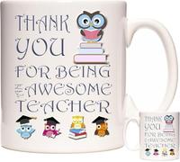 KAZMUGZ Thank You Teacher Mug - 11oz Ceramic Gift with Cute Owl Design - Appreciation Present for Educators - Ideal for Coffee, Tea, Hot Chocolate - Comes in Strong White Gift Box
