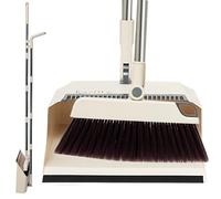 KazOfe Long Handled Dustpan and Brush Set, Broom and Dustpan with Comb Teeth, 180 Degree Rotating Sweeping Brush, Ideal for Indoor Outdoor Home Kitchen Office & Pet Hair Cleanup (White)