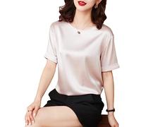KAZONS White Woman Short Sleeve Plain O Neck T Shirt Summer Solid Chic Top-Sakura Pink,S