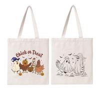 Kazova Halloween Tote Bag Funny Chick Canvas Cotton Bag For Women Halloween Trick Or Treat Cotton Handbag Reusable Grocery Shopping Beach Handbag With Shoulder