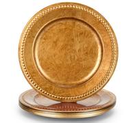 Kazozobi 13" Vintage Brown Charger Plate, Rustic Chargers for Dinner Plates, Elegant Table Setting Centerpieces Decor Bulk Wedding Christmas Thanksgiving Holiday Parties Events, Set of 6