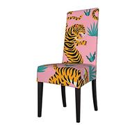 KazUp Chair Covers Tigers Dancing On Pink Asian Tiger Gold Orange And Black Animal Print Dining Chair Protection Cover Stretchy Chair Slipcover