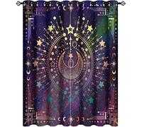 Kazynee Indian Mandala Blackout Curtains for Bedroom,Bohemian Sun Moon Hippie Tie Dye Neon Design Grommet Thermal Insulated Room Darkening Curtains Window Curtains 42x54in