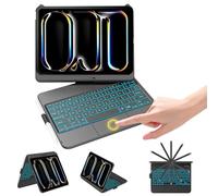 KBCASE iPad Pro 11 inch Case with Keyboard (M5/M4, 2025/2024), 360° Rotatable Bluetooth Keyboard, Multi-Touch Trackpad, 7-Color Backlit, Landscape/Portrait, QWERTY, Built-in Pencil Holder, Black