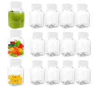 KBCYRT 15 Pack Square 100ml Plastic Shot Bottles with Lids, Reusable Small Juice Bottles for Ginger Shots, Drinks, Travel, DIY Projects, 4.1x7.8cm Durable Containers