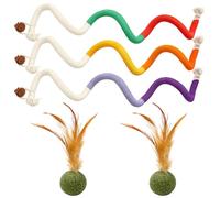 KBCYRT Cat Toys, 5-Piece Set for Indoor, Includes 3 cat chew ropes, 2 catnip badminton balls, Interactive Cat Toy with Chewing Rope for Dental Hygiene and Teething Relief