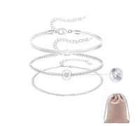 KBCYRT Elegant 3Pcs Layered Bracelets for Womens - Stainless Steel Bracelet Set with Adjustable Chain Links. A Charming Women's Jewellery Accessory, Suitable for Gifting on Anniversary or Birthday