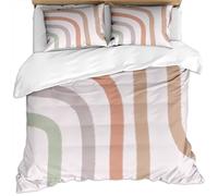 KBDQGX Bedding Set Duvet Covers Double Size Bed 200X200Cm 3 Pieces 3D Warm Coffee Color Arc Simple Colorful Art Rainbow Pattern Ultra Soft Hypoallergenic Microfiber Quilt Cover Sets With 2 Pillowca