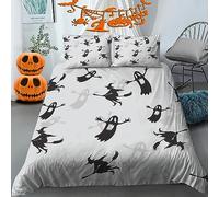KBDQGX Bedding Set Duvet Covers Super King Size Bed 260X220Cm 3 Pieces 3D Gray Background Witch Ghost Halloween Creative Pattern Ultra Soft Hypoallergenic Microfiber Quilt Cover Sets With 2 Pillowc