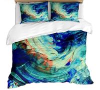 KBDQGX Bedding Set Kids Single Duvet Set Blue, White And Orange Rhyme Wave Abstract Luxury Art Gradient 3 Pieces Printed Pattern With 2 Pillowcases 50X75Cm, Soft Hypoallergenic Microfiber Quilt Cov