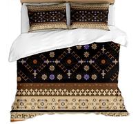 KBDQGX Bedding Set King Size Duvet Set Brown And Black Floral Geometric Bohemian Luxury Art 3 Pieces Printed Pattern With 2 Pillowcases 50X75Cm, Soft Hypoallergenic Microfiber Quilt Cover 230X220Cm