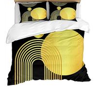 KBDQGX Bedding Set Super King Size Duvet Set Black And Gold Geometric Arc Simple Art 3 Pieces Printed Pattern With 2 Pillowcases 50X75Cm, Soft Hypoallergenic Microfiber Quilt Cover 260X220Cm, With