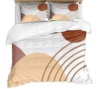 KBDQGX Double Duvet Cover Set With 2 Pillowcases, 3 Pieces 3D Warm Brown Geometric Arc Printed Bedding Sets, Ultra Soft Easy Care Microfiber Quilt Cover Set For Kids 200X200Cm With Zipper Closure