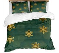 KBDQGX Duvet Covers Double Bed 200X200Cm 3 Pcs 3D Christmas Art Green Snowflakes Printed Bedding Set With Zipper Soft And 2 Pillowcases 50X75Cm, Ultra Soft Easy Care Boys Girls Microfiber Quilt Cov