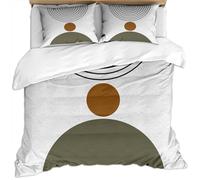 KBDQGX Duvet Covers Double Bed 200X200Cm 3 Pcs 3D Green Brown Circle Arc Simple Texture Lines Printed Bedding Set With Zipper Soft And 2 Pillowcases 50X75Cm, Ultra Soft Easy Care Boys Girls Microfi