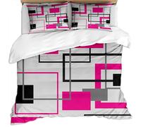 KBDQGX Duvet Covers King Bed 3 Pieces 3D Gray White Rose Pink Geometric Simple Abstract Printed Pattern Teens Bedding Sets, Ultra Soft Hypoallergenic Microfiber Quilt Covers With Zipper Closure And