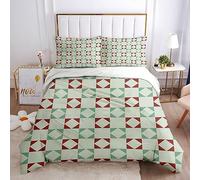 KBDQGX Duvet Covers King Size Beds 230X220Cm 3 Pcs Ultra Soft Hypoallergenic Microfiber Quilt Cover, 3D Green And Red Geometric Square Simple Art Printed Bedding Sets With Zipper Closure And 2 Pill