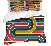 KBDQGX Duvet Covers Single Bed 3 Pieces 3D Brown Red Blue Curve Abstract Texture Lines Printed Pattern Kids Bedding Sets, Ultra Soft Hypoallergenic Microfiber Quilt Covers With Zipper Closure And 2