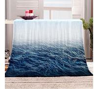 KBDQGX Flannel Fleece Blanket Baby Size 130X150Cm 3D Blue Ocean Waves Landscape Printed Pattern Plush Throw Blanket Fluffy Soft Blanket Microfiber For Sofa, Bed, Couch Warm And Cozy For All Seasons