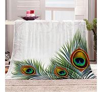 KBDQGX Flannel Fleece Blanket Baby Size 130X150Cm 3D Green Peacock Feathers Printed Pattern Plush Throw Blanket Fluffy Soft Blanket Microfiber For Sofa, Bed, Couch Warm And Cozy For All Seasons