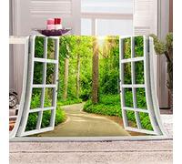 KBDQGX Flannel Fleece Blanket Baby Size 180X200Cm 3D Green Woods Path Printed Pattern Plush Throw Blanket Fluffy Soft Blanket Microfiber For Sofa, Bed, Couch Warm And Cozy For All Seasons