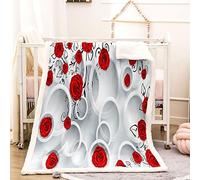 KBDQGX Fleece Blanket Creative Red Rose Flowers Printed Pattern 150X200Cm Soft Fluffy Throws For Sofas, Single/Twin Bed Large Plush Blankets, Microfiber Flannel Blankets For Chairs/Bed, Warm & Cozy