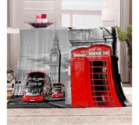 KBDQGX Fleece Blanket Red Telephone Booth Printed Pattern 150X200Cm Soft Fluffy Throws For Sofas, Single/Twin Bed Large Plush Blankets, Microfiber Flannel Blankets For Chairs/Bed, Warm & Cozy