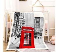 KBDQGX Fleece Blanket Red Telephone Booth Printed Pattern 180X220Cm Soft Fluffy Throws For Sofas, Single/Twin Bed Large Plush Blankets, Microfiber Flannel Blankets For Chairs/Bed, Warm & Cozy