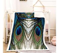 KBDQGX Fleece Sofa Blankets For Bedding 80X150Cm Extra Soft & Warm Microfiber Sherpa Throw Blanket Peacock Feather Print Printed Pattern Thickened Flannel Blanket Faux Fur Fleece Throw Blanket