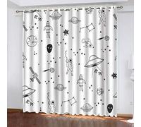 KBDQGX Outdoor Curtains For Pergola Gazebo 2 Panels 79X63 Inch Drop Black And White Space Theme Blackout Curtains For Kids Boys Girls Bedroom Living Room Nursery Soft Thermal Insulated Eyelet Window
