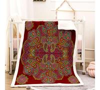 KBDQGX Sherpa Fleece Throw Blankets For Sofas Beds 150X180Cm 100% Polyester Fluffy Comfy Thick Flannel Blanket For Kids/Adults, Red Abstract Flowers Printed Pattern Winter Warm Plush Blanket