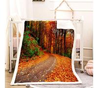 KBDQGX Sherpa Throw Blanket 3D Golden Forest Fallen Leaves Pattern Soft Fluffy Flannel Fleece Blanket, Warm Thick Velvet Plush Couch Sofa Throw, Cozy Winter Single Bed Blankets For Kids 70X100Cm