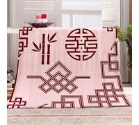 KBDQGX Sherpa Throw Blanket 3D Red Chinese Style Pattern Soft Fluffy Flannel Fleece Blanket, Warm Thick Velvet Plush Couch Sofa Throw, Cozy Winter Single Bed Blankets For Kids 70X100Cm