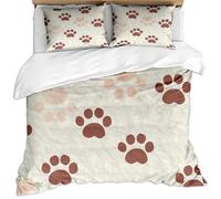 KBDQGX Single Bed Duvet Cover Set 135X200Cm - Brown Cute Animal Footprints On White Background 3 Piece Ultra Soft Fluffy Microfiber Bedding Set Quilt Cover With 2 Pillowcases, Zipper Closure, For K