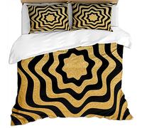 KBDQGX Single Duvet Cover Set 135X200Cm 3 Pcs 3D Black Gold Shining Star Simple Art Printed Bedding Set With Zipper Soft And 2 Pillowcases 50X75Cm, Ultra Soft Easy Care Kids Microfiber Quilt Cover