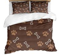 KBDQGX Single Duvet Cover Set 135X200Cm 3 Pcs 3D Dark Brown Bone Claw Pattern Cute Animal Footprints Printed Bedding Set With Zipper Soft And 2 Pillowcases 50X75Cm, Ultra Soft Easy Care Kids Microf