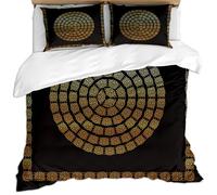 KBDQGX Super King Size Duvet Cover Sets 260X220Cm 3 Pcs 3D Black And Gold Concentric Circles Geometric Abstract Classical Art Printed Bedding Set With Zipper Soft And 2 Pillowcases, Ultra Soft Easy