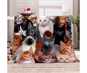 KBDQGX Super Soft Thickened Flannel Couch Blanket Baby Size 130X150Cm Sherpa Fleece Throw Blanket Animal Cat Print Printed Pattern Fluffy Comfy Warm Microfiber Plush Sofa/Bed Blanket