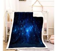 KBDQGX Super Soft Thickened Flannel Couch Blanket Baby Size 130X150Cm Sherpa Fleece Throw Blanket Blue Starry Night Sky Printed Pattern Fluffy Comfy Warm Microfiber Plush Sofa/Bed Blanket