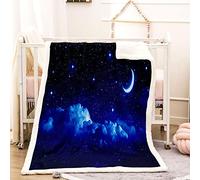 KBDQGX Super Soft Thickened Flannel Couch Blanket Baby Size 130X150Cm Sherpa Fleece Throw Blanket Blue Starry Sky Night Scene Printed Pattern Fluffy Comfy Warm Microfiber Plush Sofa/Bed Blanket